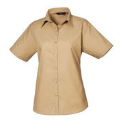 Premier Women's Short Sleeve Poplin Blouse - Khaki