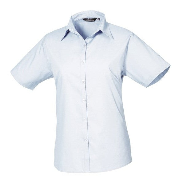 Premier Women's Short Sleeve Poplin Blouse - Light Blue
