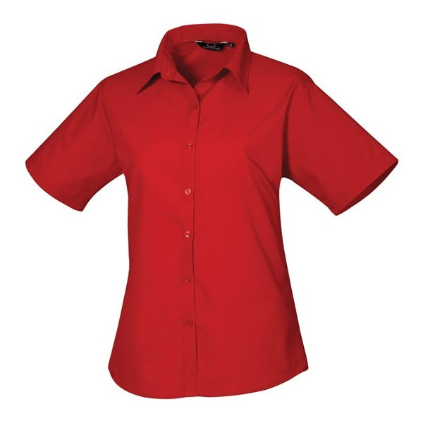 Premier Women's Short Sleeve Poplin Blouse - Red