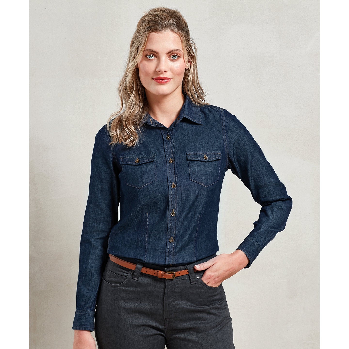 Premier Women's Jeans Stitch Denim Shirt
