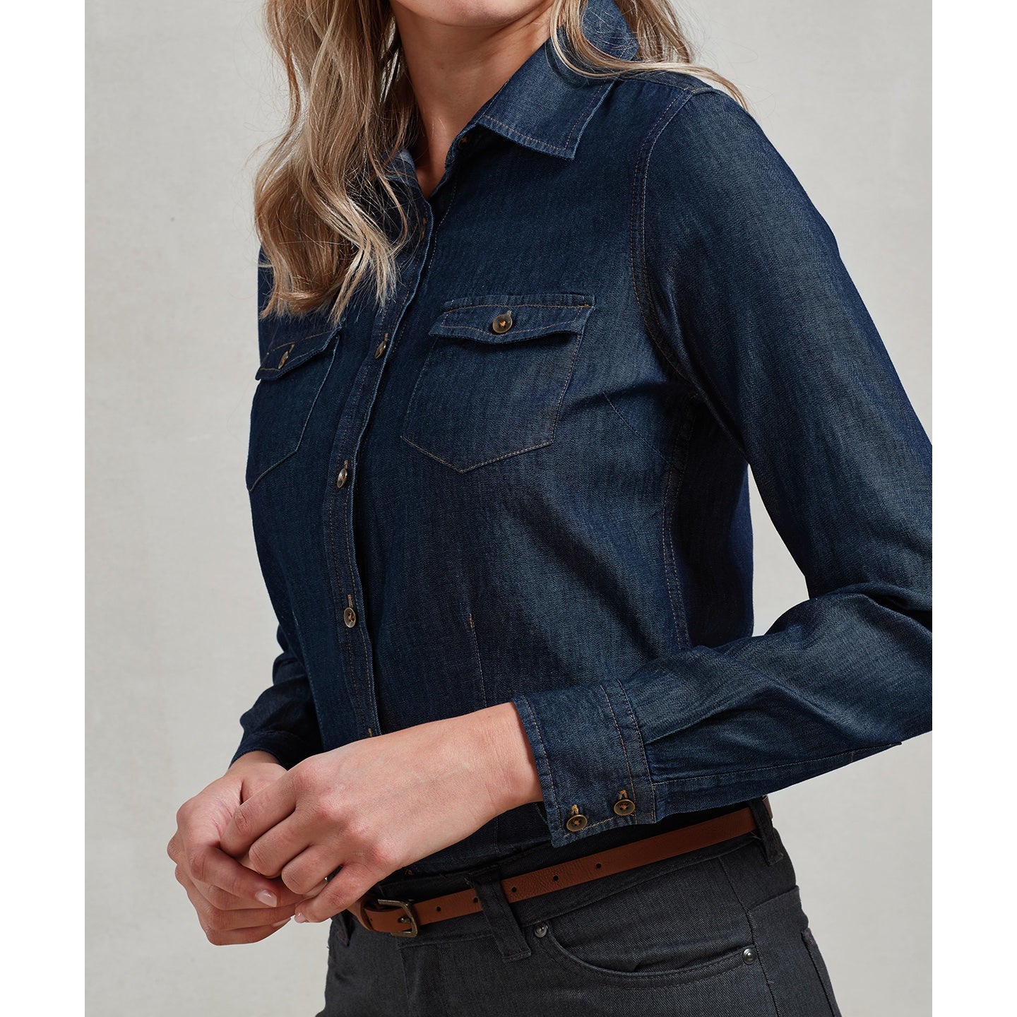Premier Women's Jeans Stitch Denim Shirt