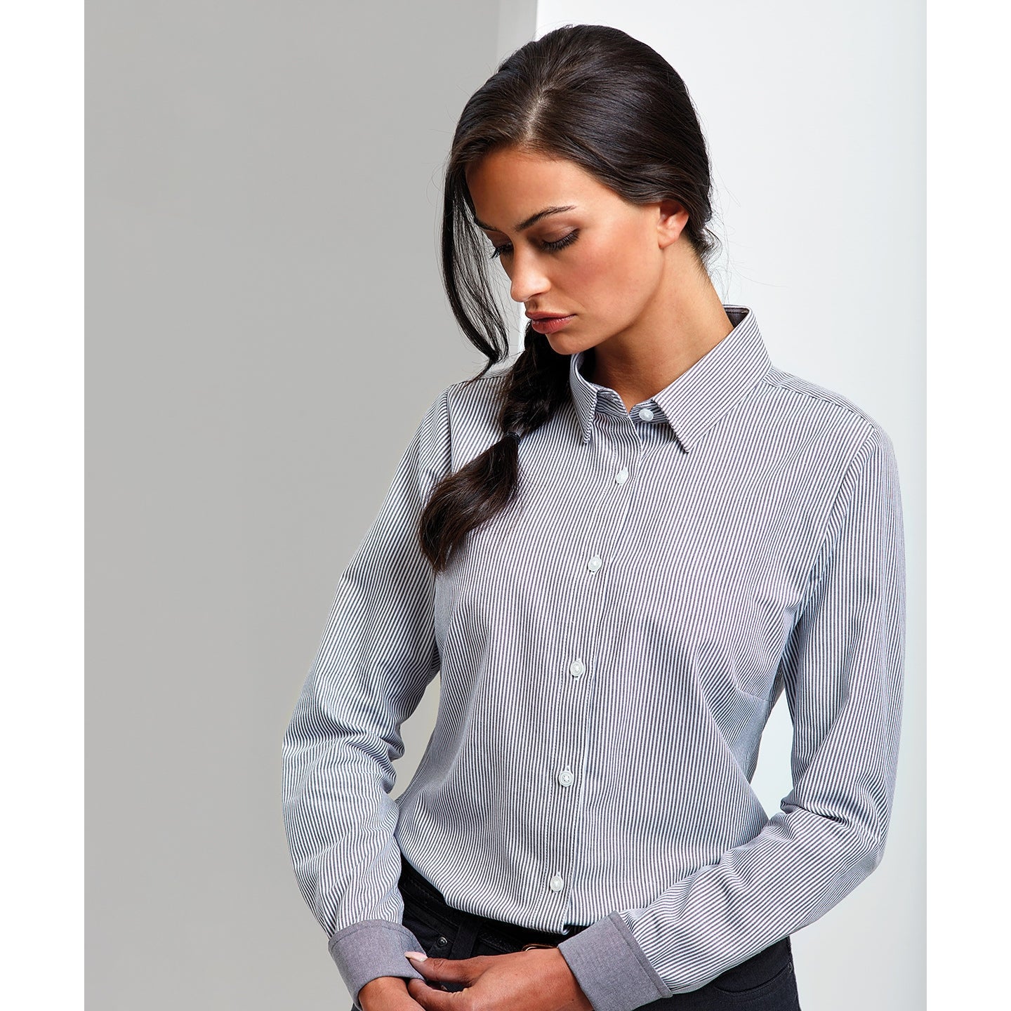 Premier Women's Cotton-Rich Oxford Stripes Blouse