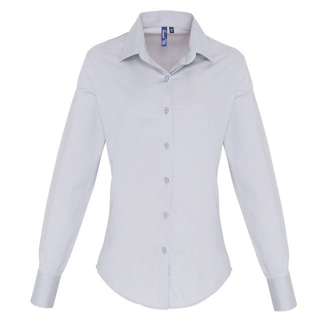 Premier Women's Stretch Fit Cotton Poplin Long Sleeve Blouse