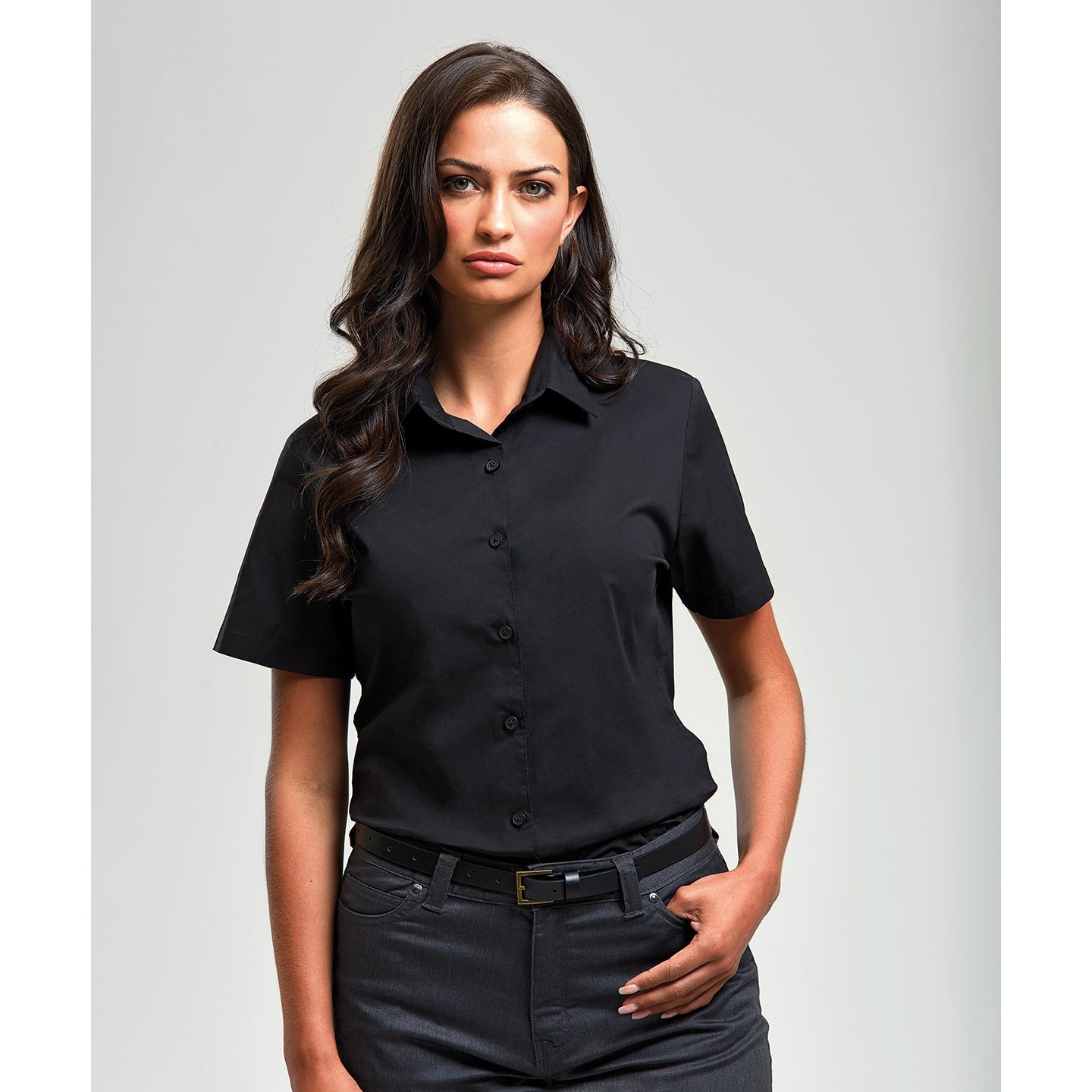 Premier Women's Stretch Fit Cotton Poplin Short Sleeve Blouse