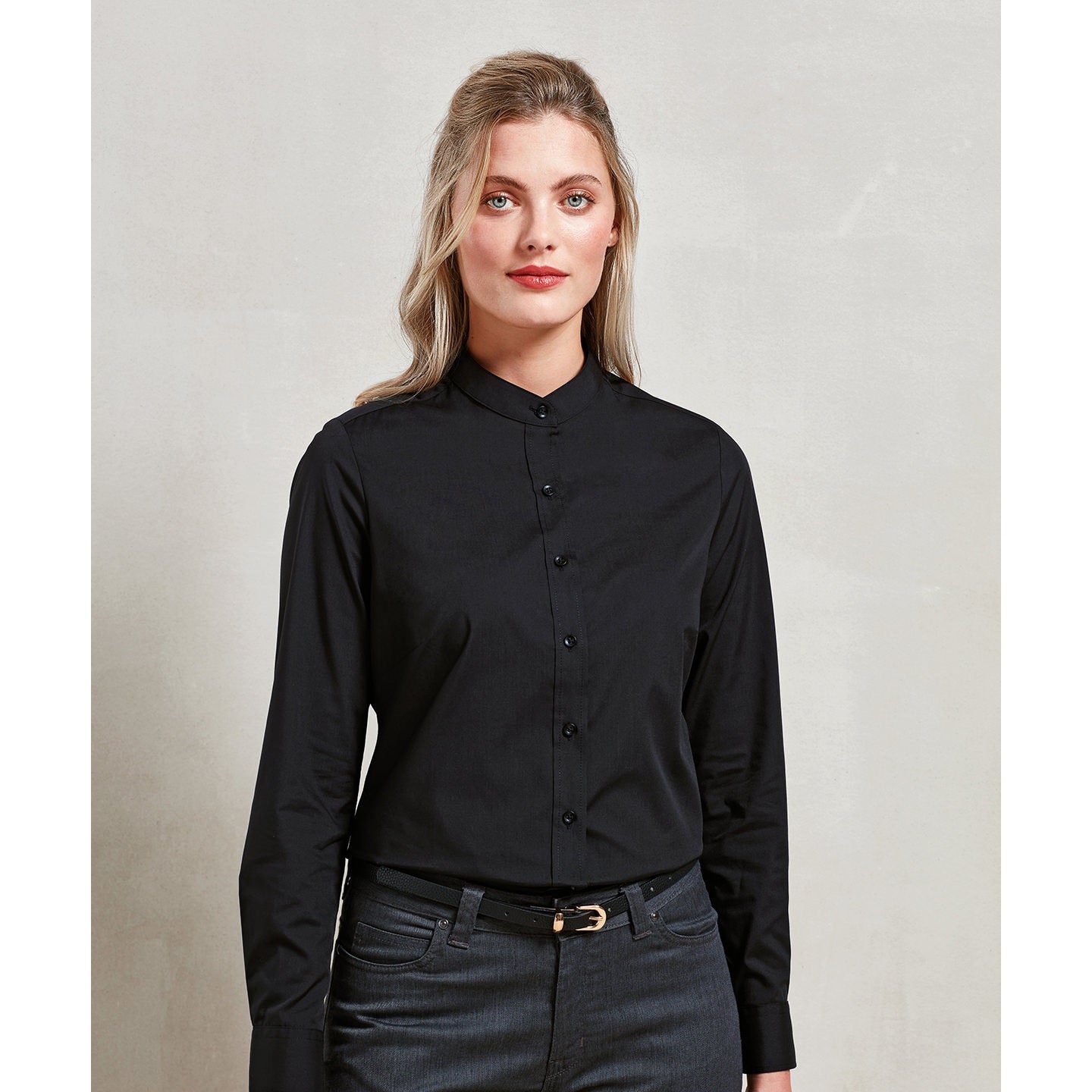 Premier Women's Banded Collar 'Grandad' Shirt