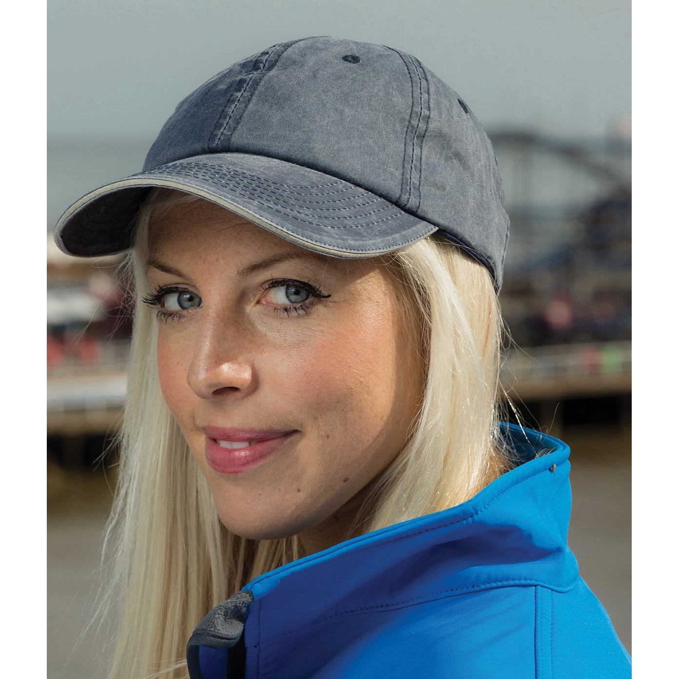 Result Headwear Washed Fine Line Cotton Cap With Sandwich Peak