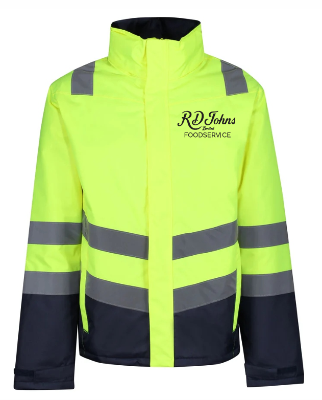 Regatta Professional Pro Hi-Vis Insulated Jacket - R D Johns Logo Printed