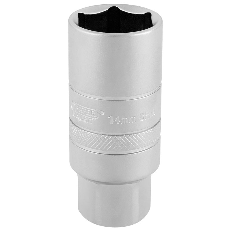 Draper 3/8" Square Drive 14mm Thread 6 Point Satin Chrome Spark Plug Socket (21mm Socket)