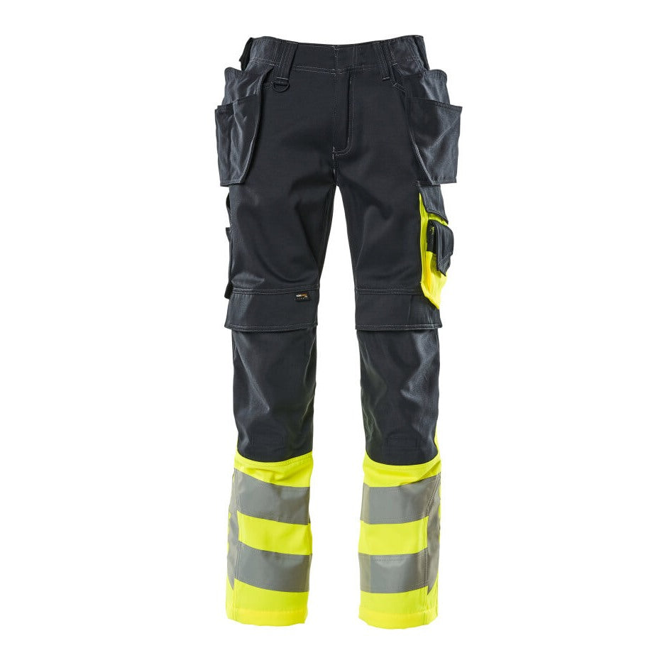 Mascot Safe Supreme Trousers with Holster Pockets #colour_dark-navy-hi-vis-yellow