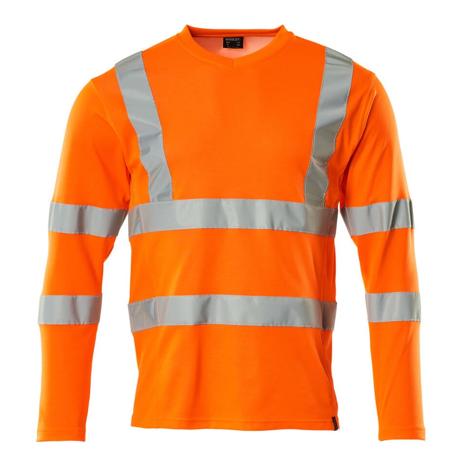 Mascot Safe Classic Long-Sleeved V-Neck T-Shirt #colour_hi-vis-orange
