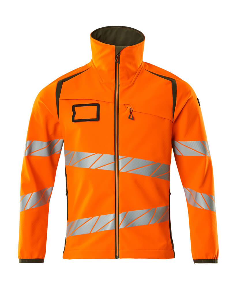 Mascot Accelerate Safe Softshell Jacket #colour_hi-vis-orange-moss-green]