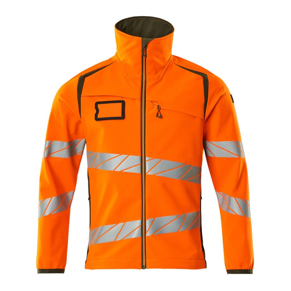 Mascot Accelerate Safe Softshell Jacket #colour_hi-vis-orange-moss-green]