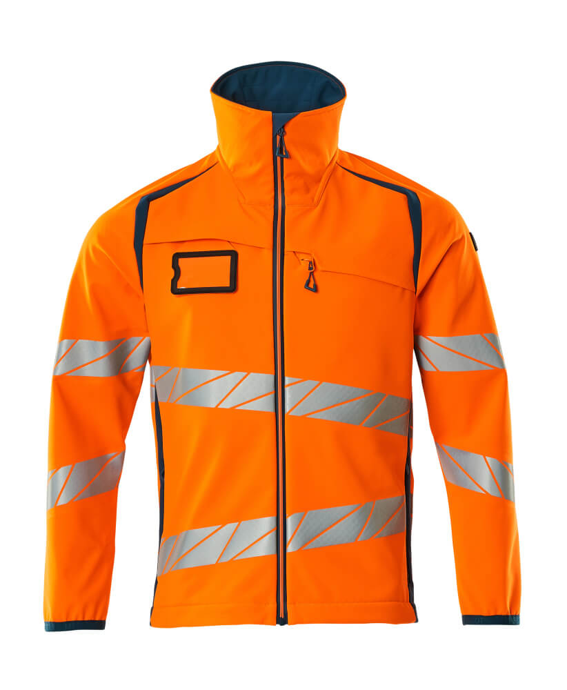 Mascot Accelerate Safe Softshell Jacket #colour_hi-vis-orange-dark-petroleum