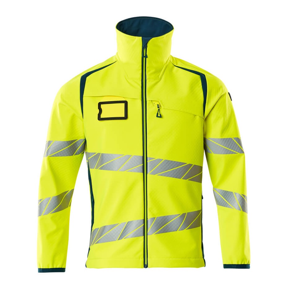 Mascot Accelerate Safe Softshell Jacket #colour_hi-vis-yellow-dark-petroleum