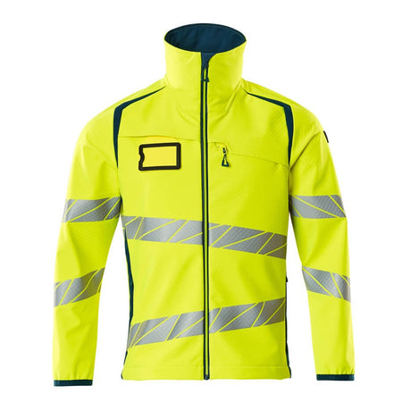 Mascot Accelerate Safe Softshell Jacket #colour_hi-vis-yellow-dark-petroleum