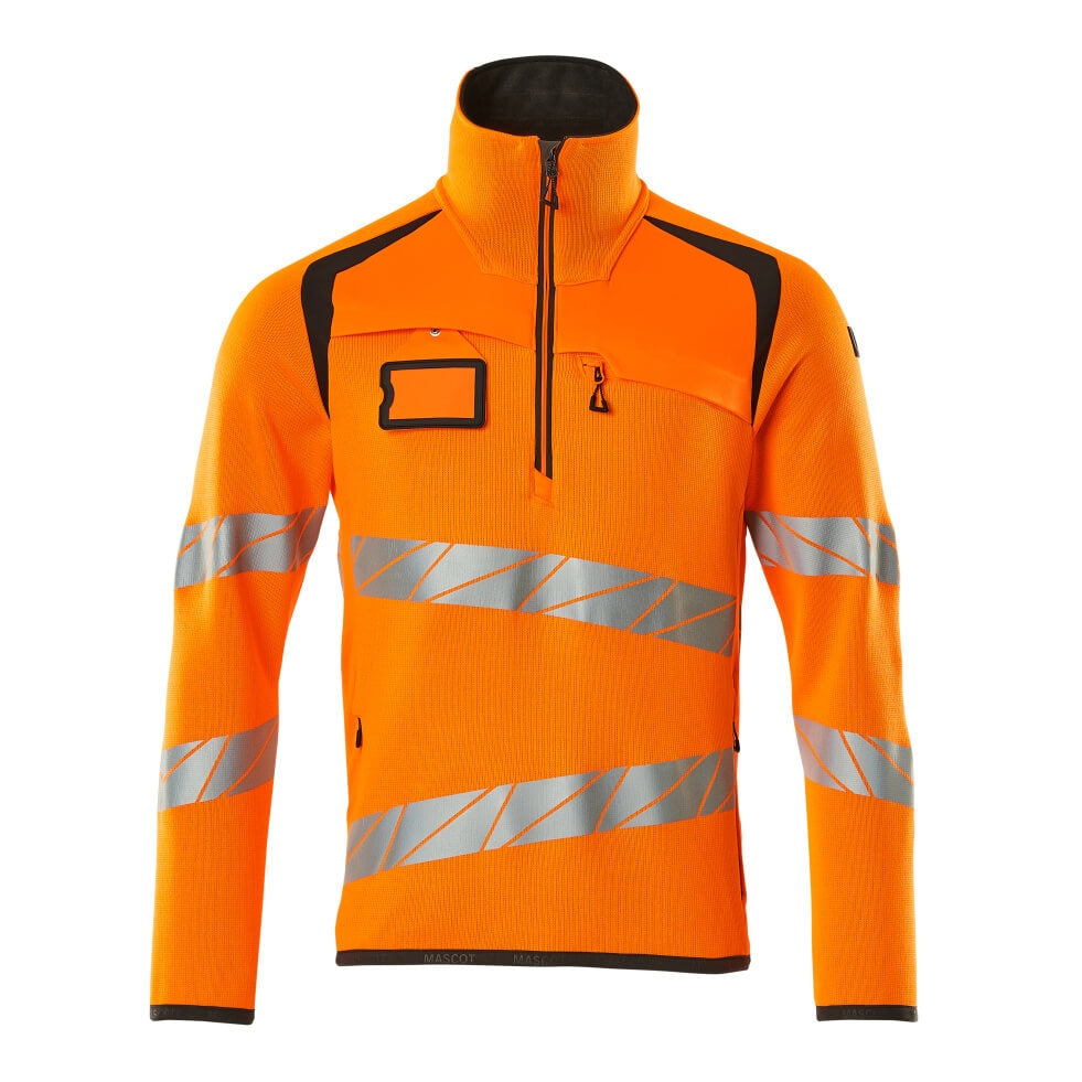 Mascot Accelerate Safe Knitted Jumper with Half Zip #colour_high-vis-orange-dark-anthracite