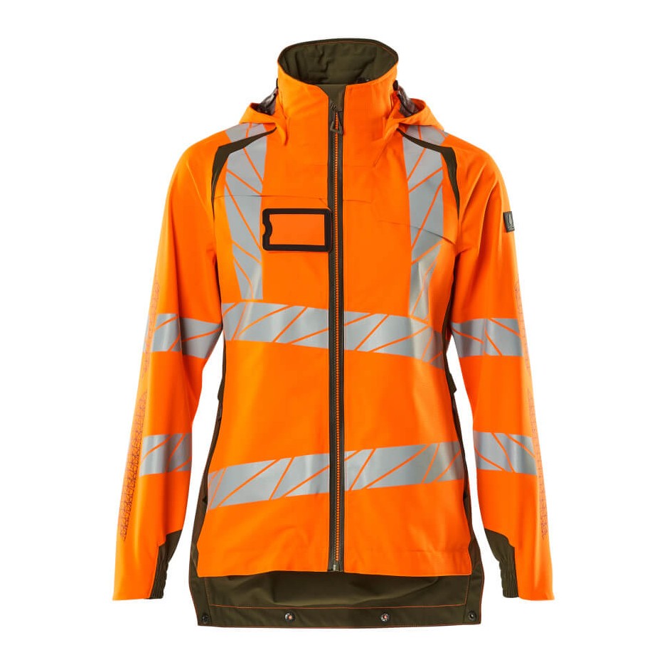 Mascot Accelerate Safe Ladies Lightweight Outer Shell Jacket #colour_hi-vis-orange-moss-green