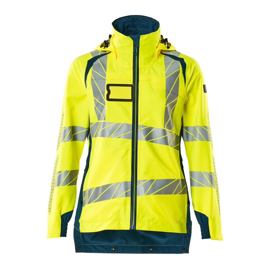 Mascot Accelerate Safe Ladies Lightweight Outer Shell Jacket #colour_hi-vis-yellow-dark-petroleum