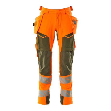 Mascot Accelerate Safe Trousers with Holster Pockets - Hi-Vis Orange/Moss Green #colour_hi-vis-orange-moss-green