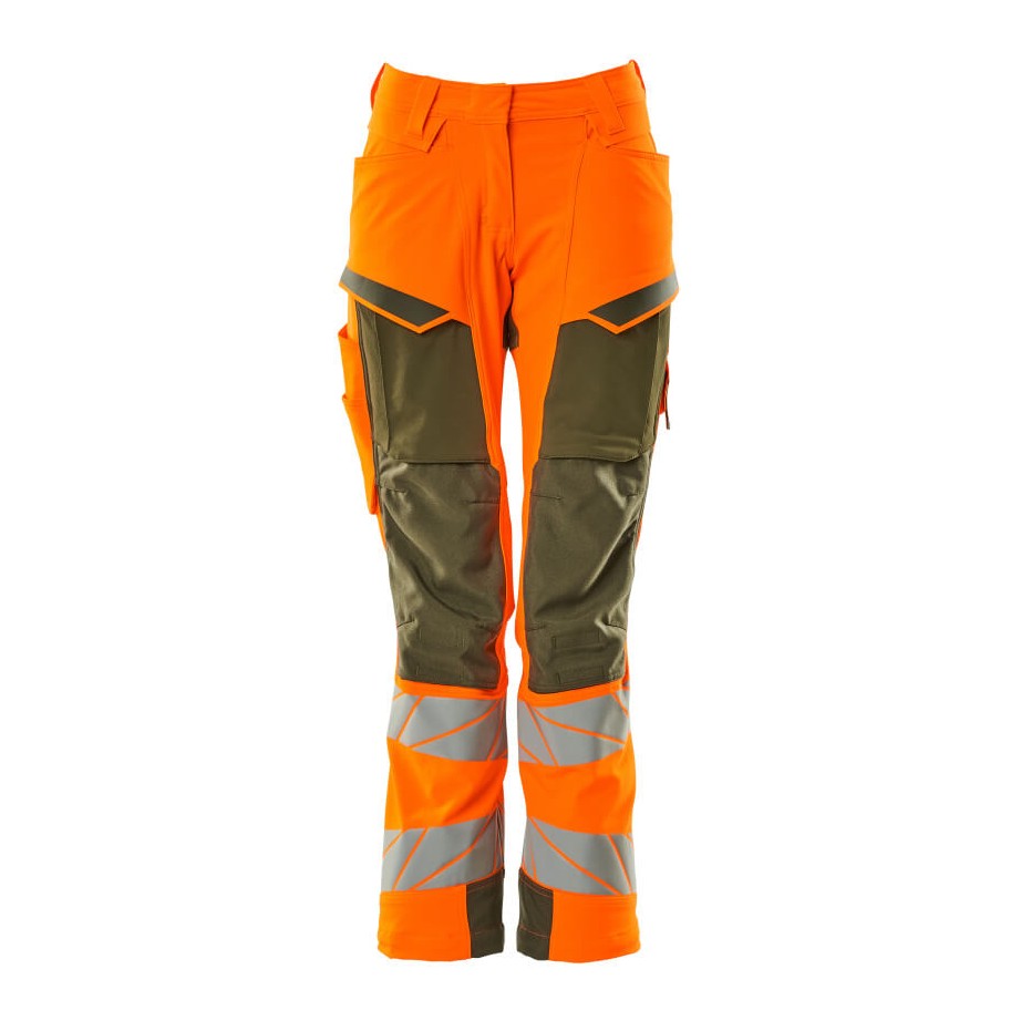 Mascot Accelerate Safe Ladies Diamond Fit Trousers with Kneepad Pockets - Hi-Vis Orange/Green