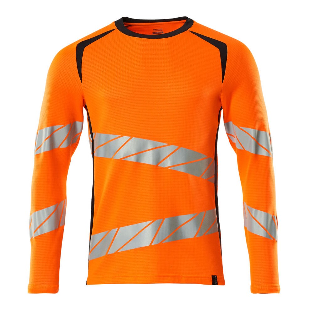 Mascot Accelerate Safe Modern Fit Long-Sleeved T-shirt #colour_hi-vis-orange-dark-navy