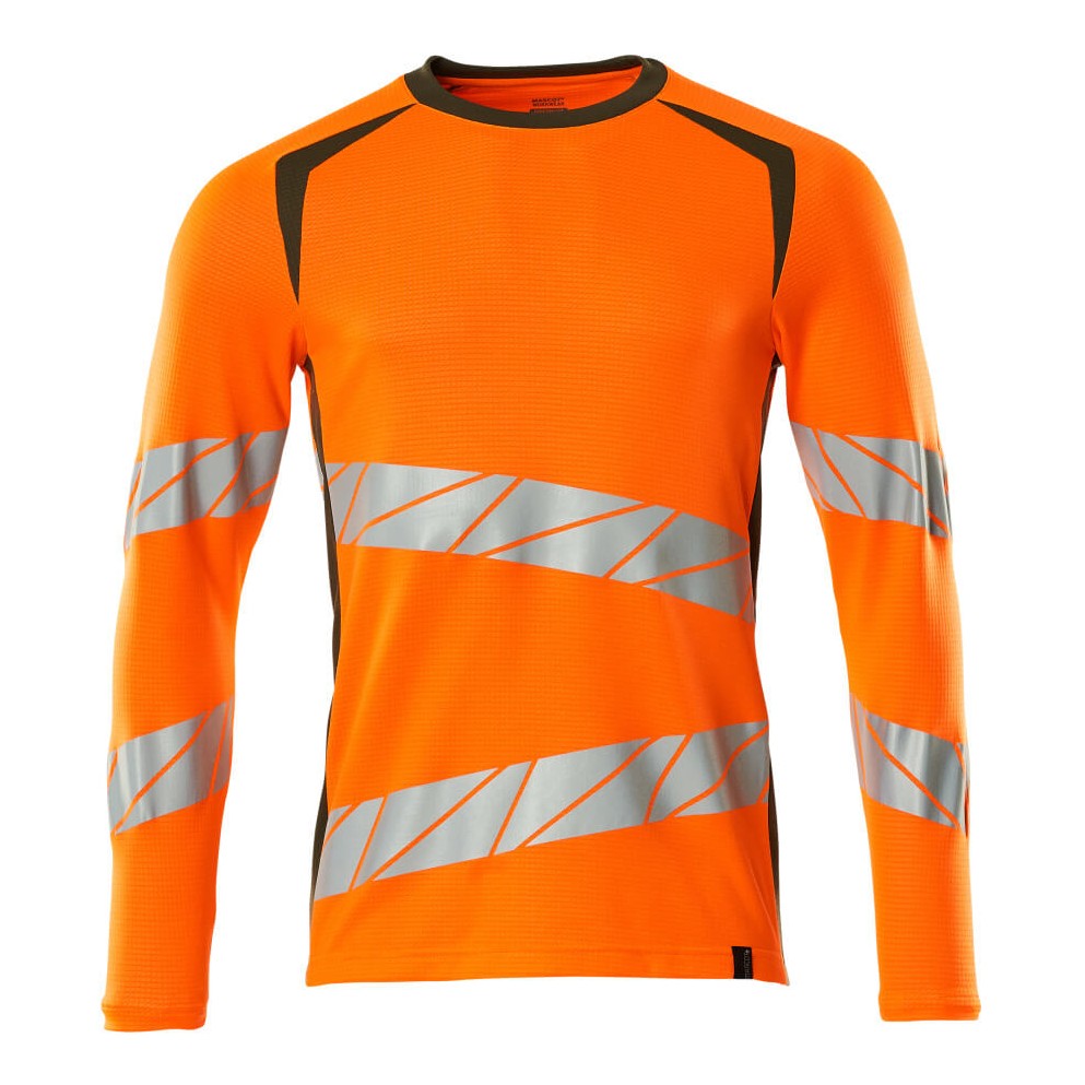 Mascot Accelerate Safe Modern Fit Long-Sleeved T-shirt #colour_hi-vis-orange-moss-green