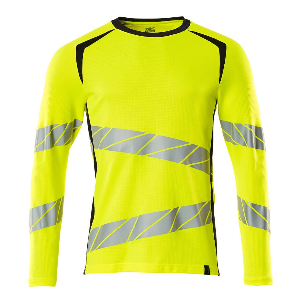 Mascot Accelerate Safe Modern Fit Long-Sleeved T-shirt #colour_hi-vis-yellow-dark-navy