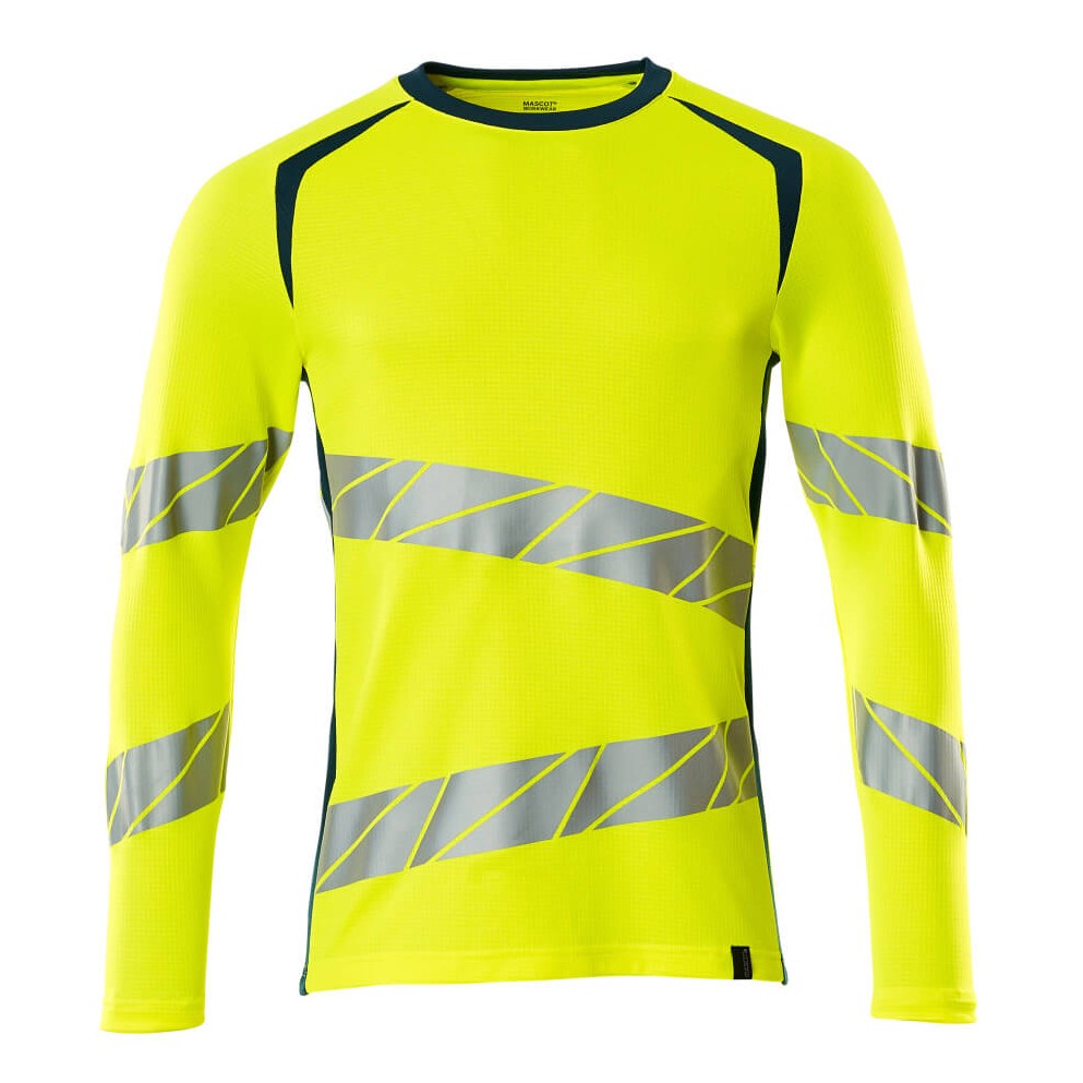 Mascot Accelerate Safe Modern Fit Long-Sleeved T-shirt #colour_hi-vis-yellow-dark-petroleum