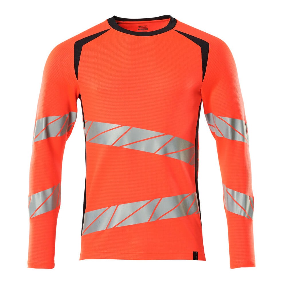 Mascot Accelerate Safe Modern Fit Long-Sleeved T-shirt #colour_hi-vis-red-dark-navy