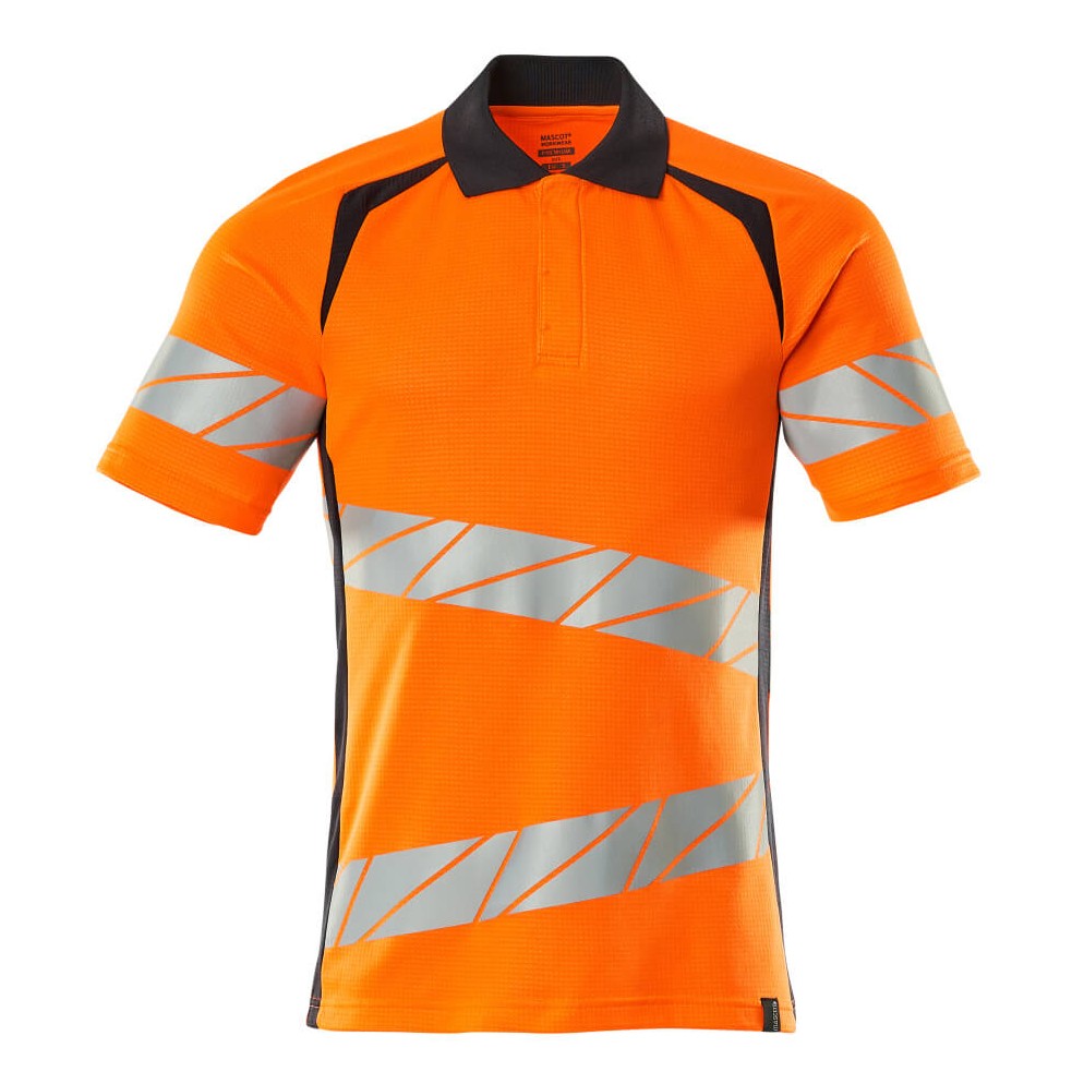 Mascot Accelerate Safe Modern Fit Polo Shirt #colour_hi-vis-orange-dark-navy