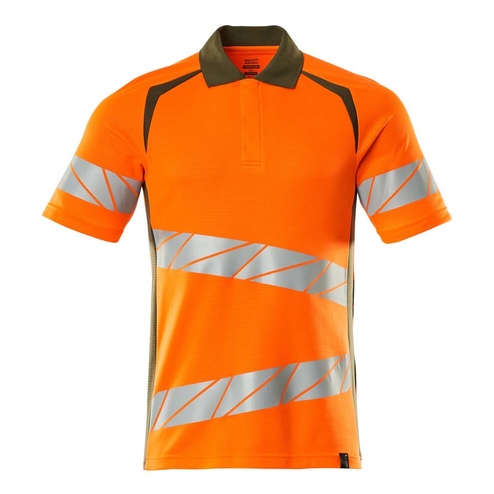 Mascot Accelerate Safe Modern Fit Polo Shirt #colour_hi-vis-orange-moss-green