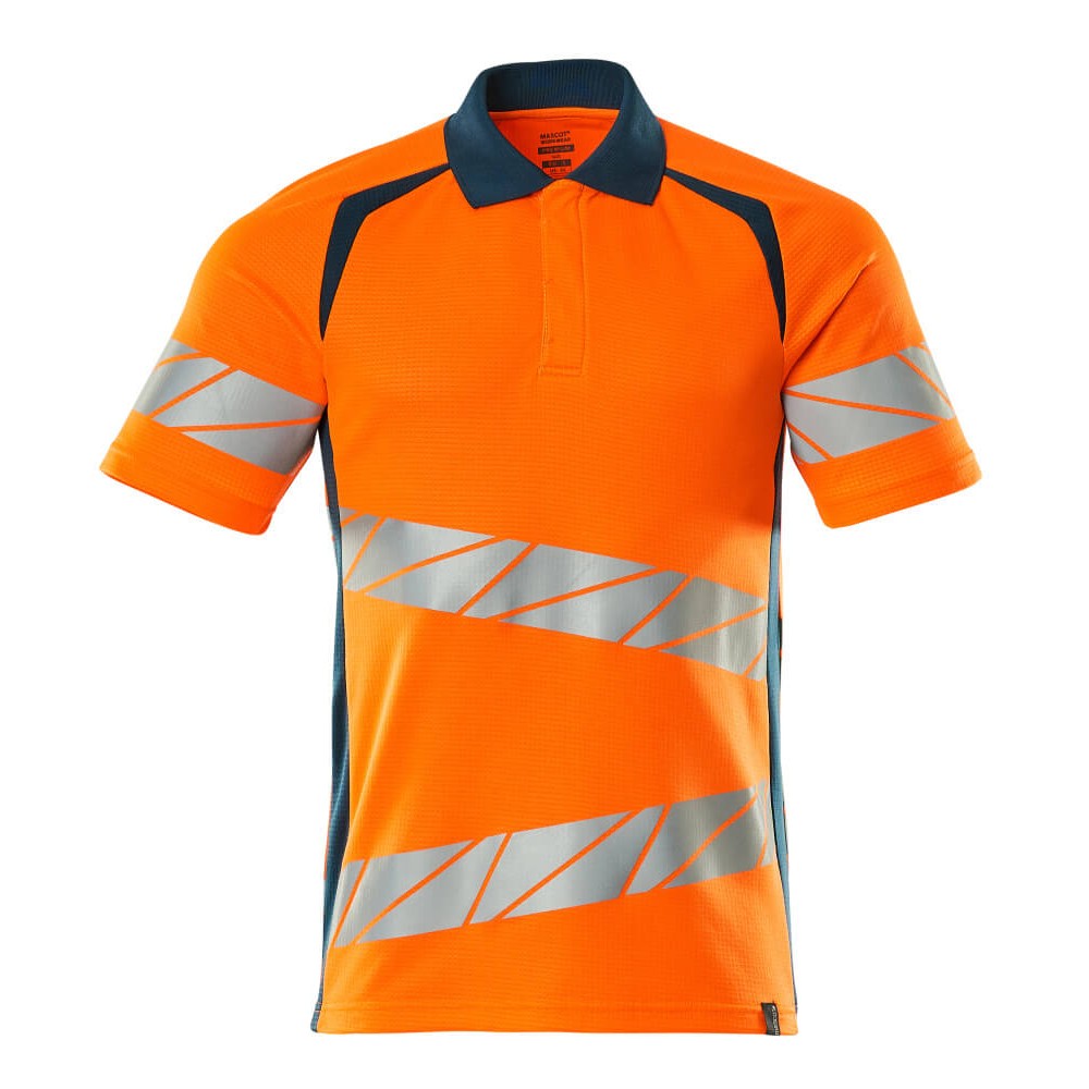 Mascot Accelerate Safe Modern Fit Polo Shirt #colour_hi-vis-orange-dark-petroleum