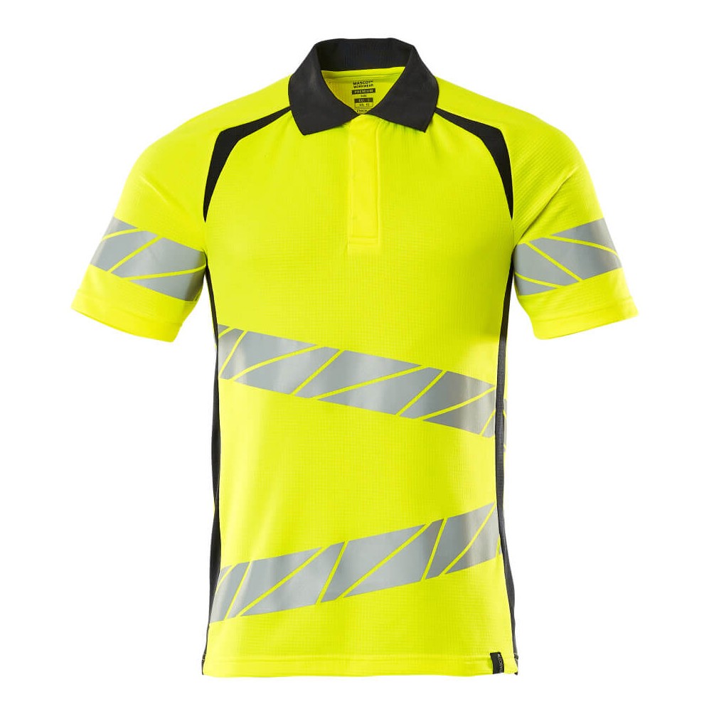 Mascot Accelerate Safe Modern Fit Polo Shirt #colour_hi-vis-yellow-dark-navy