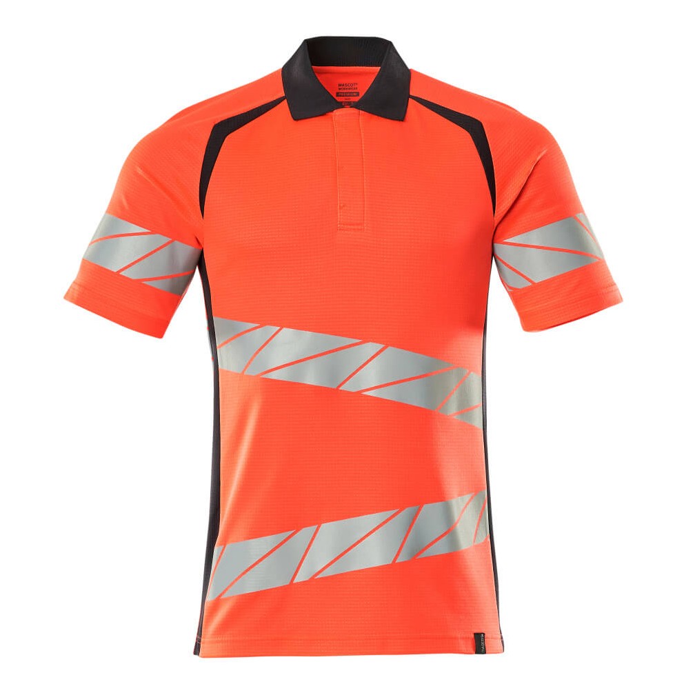 Mascot Accelerate Safe Modern Fit Polo Shirt #colour_hi-vis-red-dark-navy