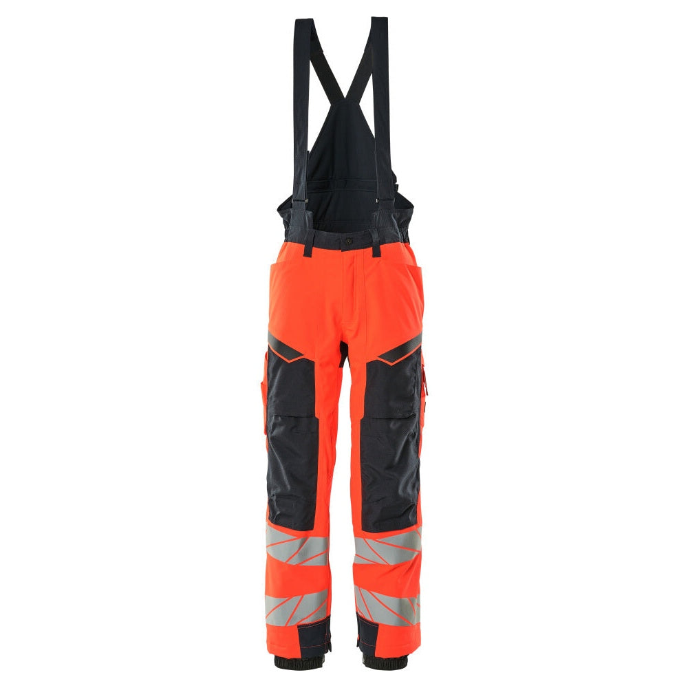 Mascot Accelerate Safe Winter Trousers with Kneepad Pockets #colour_hi-vis-red-dark-navy
