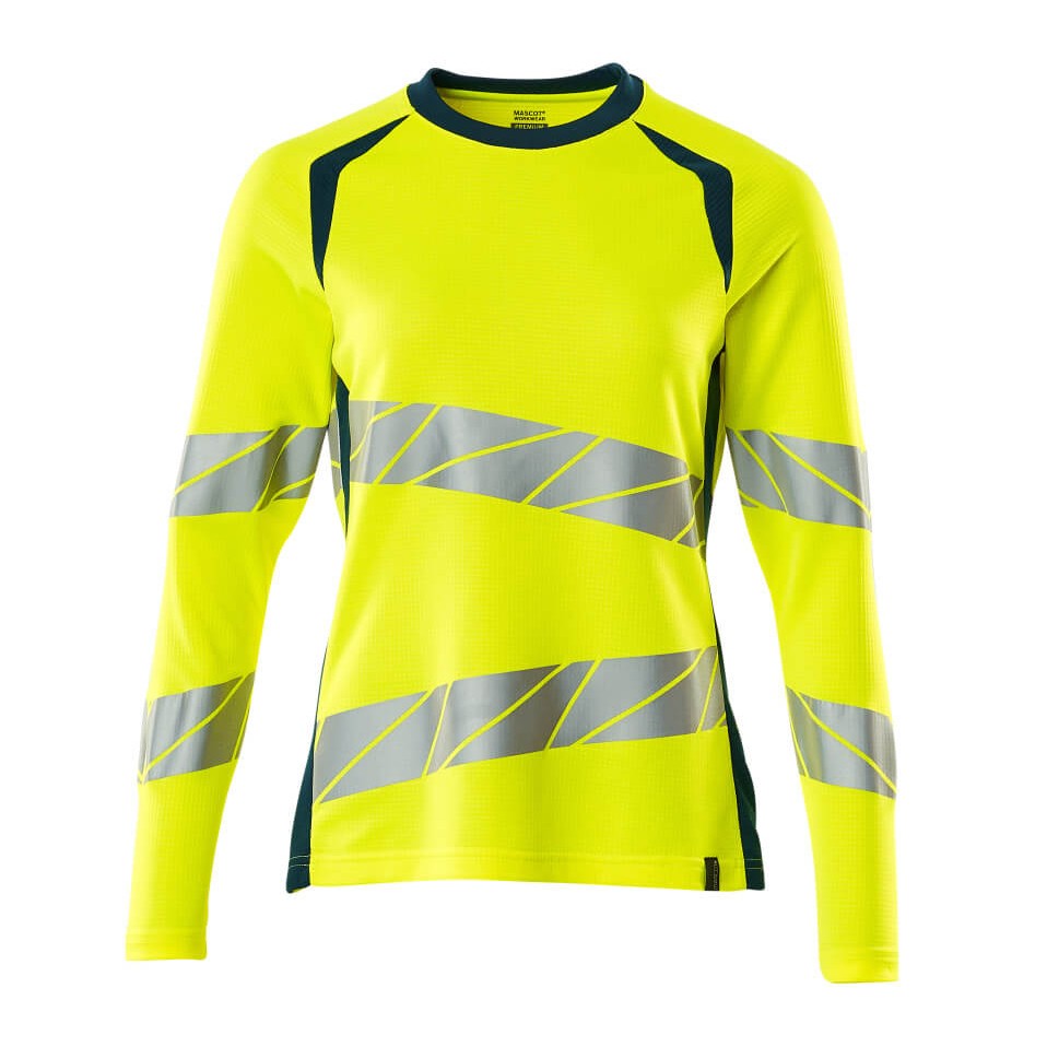 Mascot Accelerate Safe Ladies Fit Long-Sleeved T-shirt #colour_hi-vis-yellow-dark-petroleum