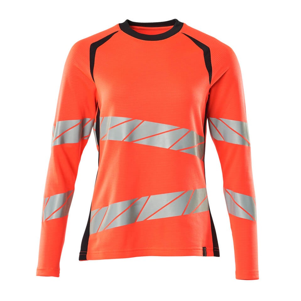 Mascot Accelerate Safe Ladies Fit Long-Sleeved T-shirt #colour_hi-vis-red-dark-navy