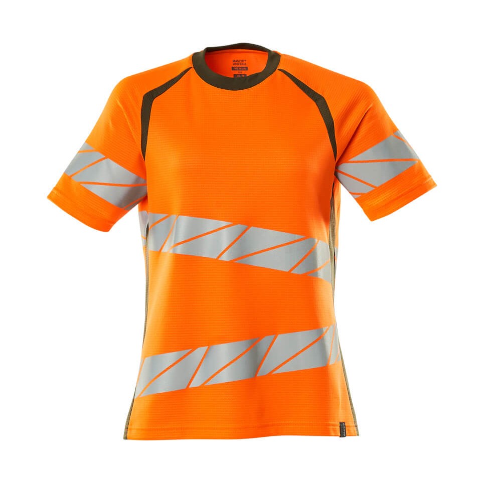 Mascot Accelerate Safe Ladies Fit T-shirt #colour_hi-vis-orange-moss-green