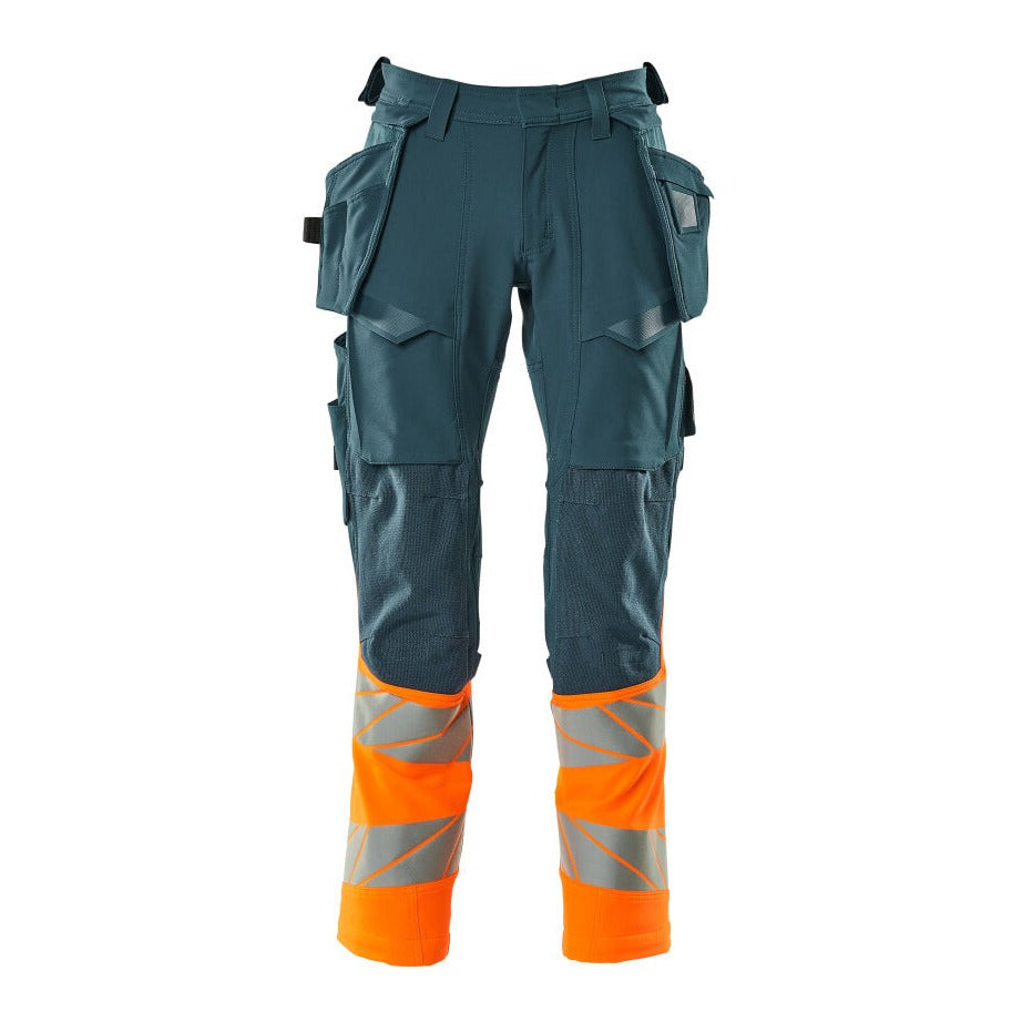 Mascot Accelerate Safe Trousers with Holster Pockets - Dark Petroleum/Hi-Vis Orange #colour_dark-petroleum-hi-vis-orange