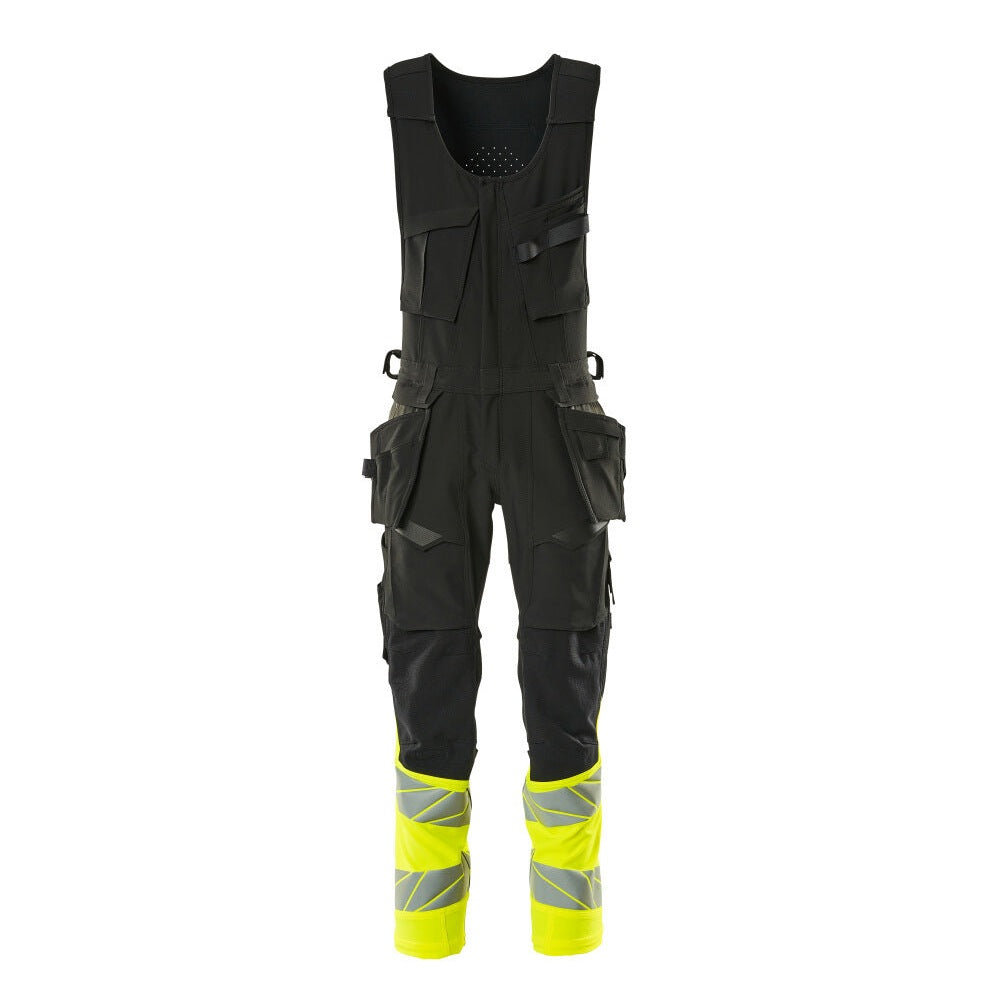 Mascot Accelerate Safe Bib & Brace Combi Suit #colour_black-hi-vis-yellow