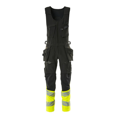 Mascot Accelerate Safe Bib & Brace Combi Suit #colour_black-hi-vis-yellow