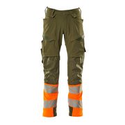 Mascot Accelerate Safe Trousers with Kneepad Pockets - Moss Green/Orange #colour_moss-green-orange