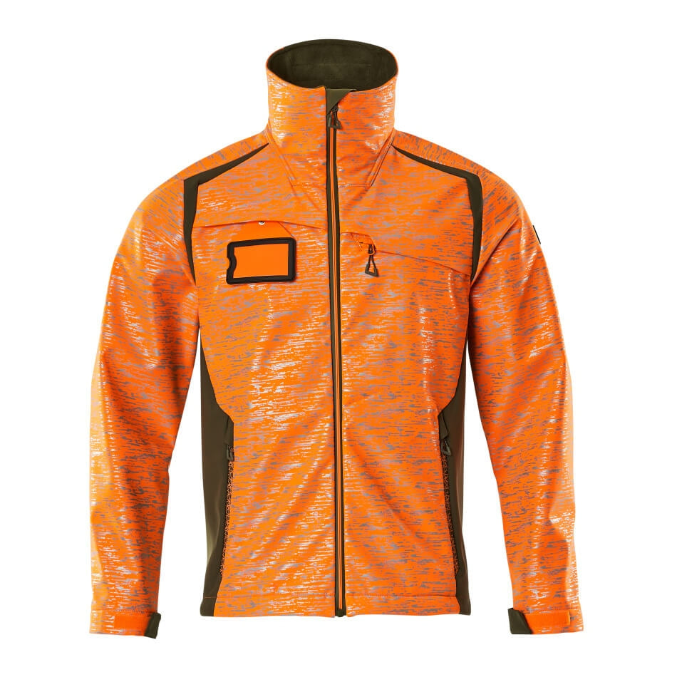 Mascot Accelerate Safe Softshell Jacket with Reflectors #colour_hi-vis-orange-moss-green