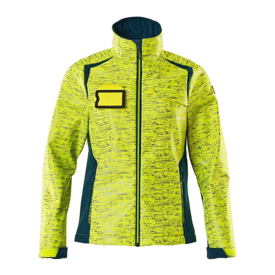 Mascot Accelerate Safe Ladies Fit Softshell Jacket with Reflectors #colour_hi-vis-yellow-dark-petroleum