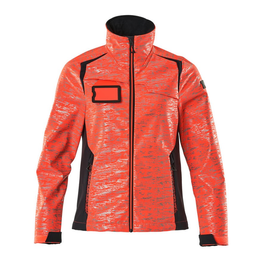 Mascot Accelerate Safe Ladies Fit Softshell Jacket with Reflectors #colour_hi-vis-red-dark-navy