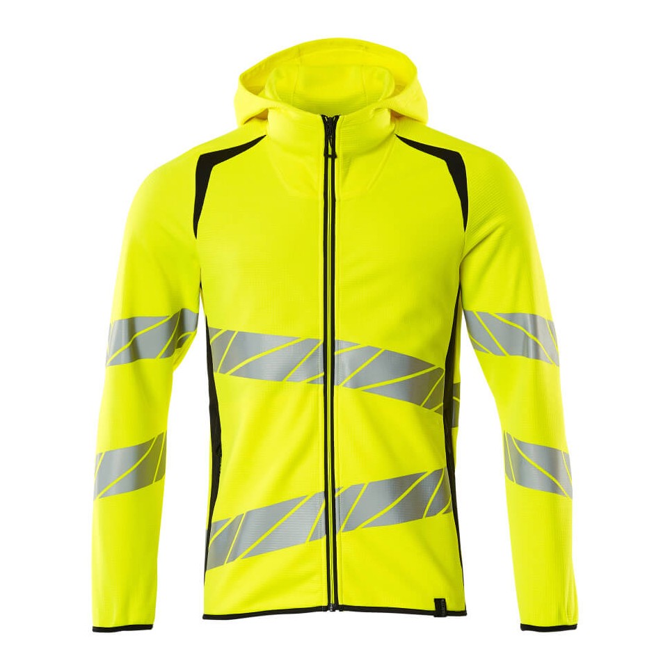 Mascot Accelerate Safe Hoodie with Zipper #colour_hi-vis-yellow-dark-navy