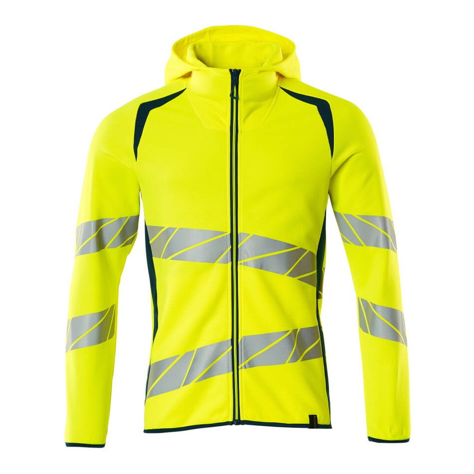 Mascot Accelerate Safe Hoodie with Zipper #colour_hi-vis-yellow-dark-petroleum