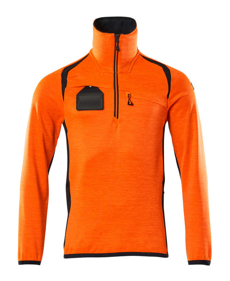 Mascot Accelerate Safe Microfleece Jacket with Half Zip #colour_hi-vis-orange-dark-navy