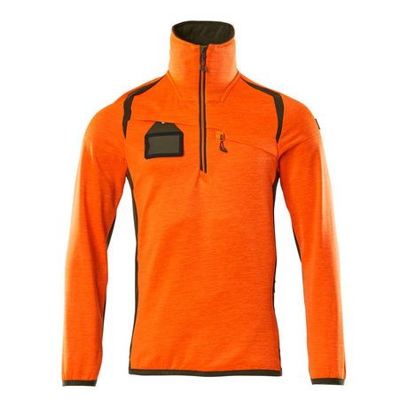 Mascot Accelerate Safe Microfleece Jacket with Half Zip #colour_hi-vis-orange-moss-green