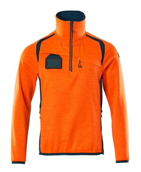 Mascot Accelerate Safe Microfleece Jacket with Half Zip #colour_hi-vis-orange-dark-petroleum